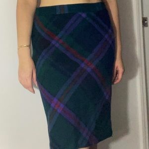 90s vintage plaid dark green/purple midi skirt